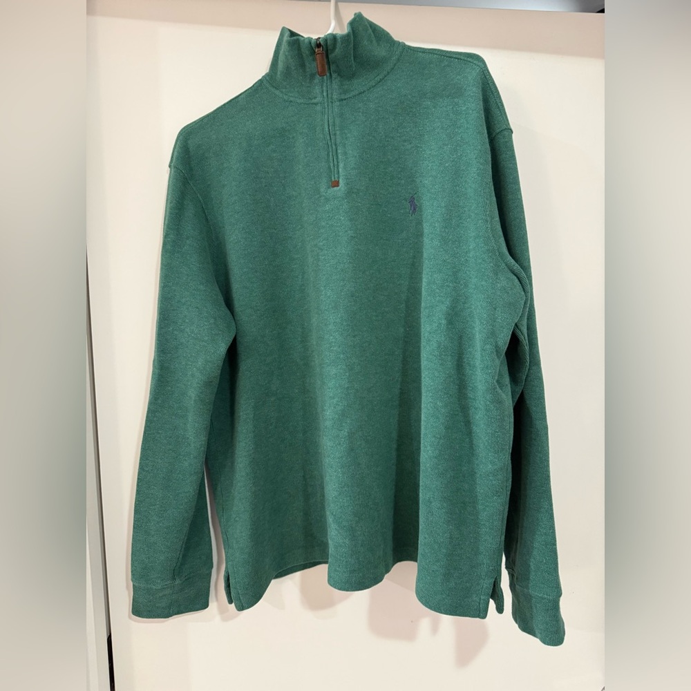 Men’s Polo Quarter Zip Green Sweater - Size Medium